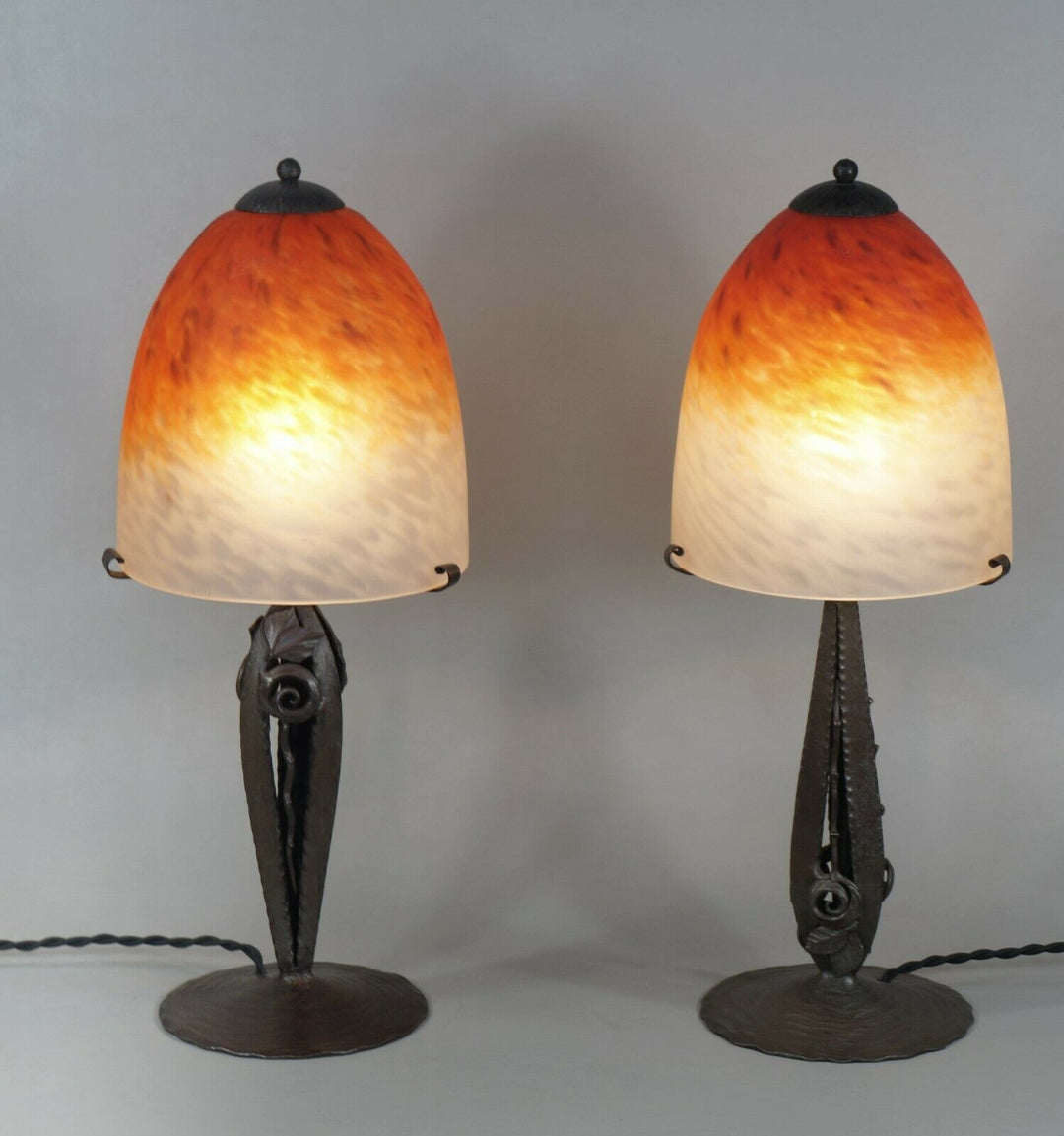 SCHNEIDER : PAIR OF FRENCH 1930 ART DECO LAMPS wrought iron ........ lamp France