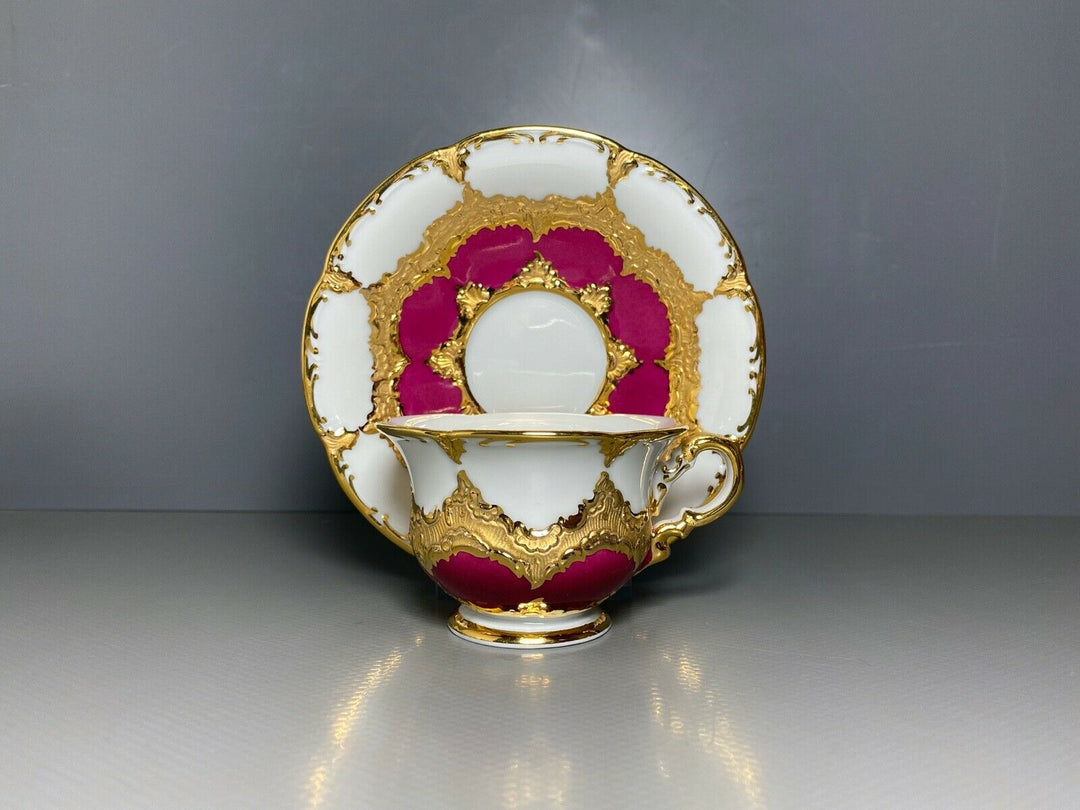 MEISSEN MOKKA GEDECK 2-TLG TASSE UT B-FORM WEINROT ROT BORDEAUX VIEL GOLD Nr.3