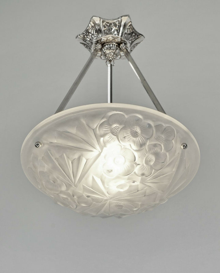 HUBENS & DEGUÉ : FRENCH 1930 ART DECO CHANDELIER .. pendant 1925 lamp muller era