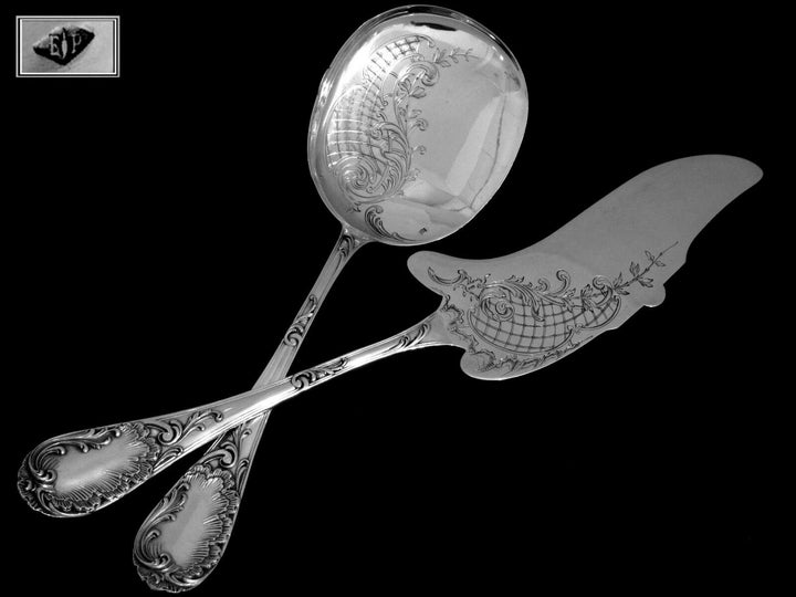 Puiforcat Fabulous French All Sterling Silver Ice Cream Set 2 pc Rococo