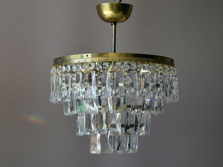 Flush Ceiling Light Vintage Chandelier, Antique Lighting, Oblong Crystal Light