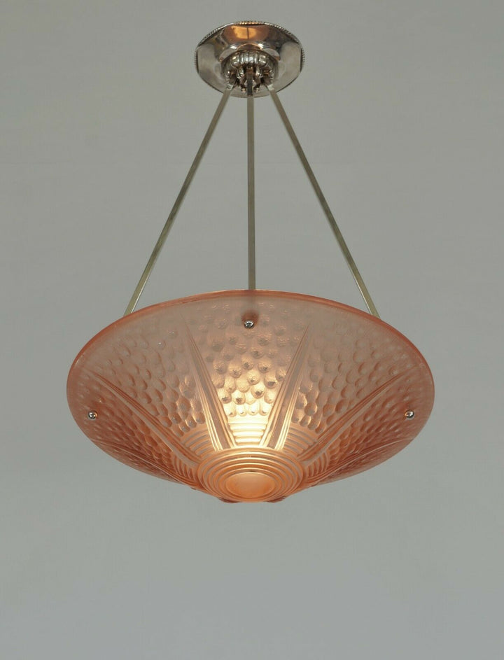 MULLER FRERES & A.BLOCH : large FRENCH 1930 ART DECO PENDANT CHANDELIER . France