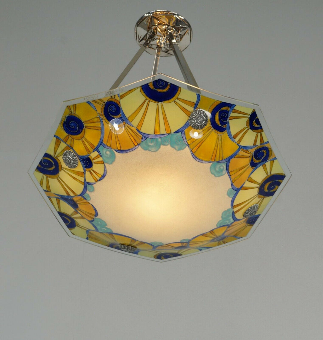 LOYS LUCHA : FRENCH 1930 ART DECO CHANDELIER ..... pendant lamp daum era France