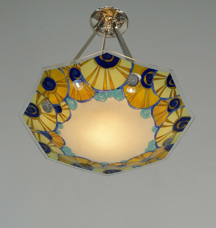 LOYS LUCHA : FRENCH 1930 ART DECO CHANDELIER ..... pendant lamp daum era France