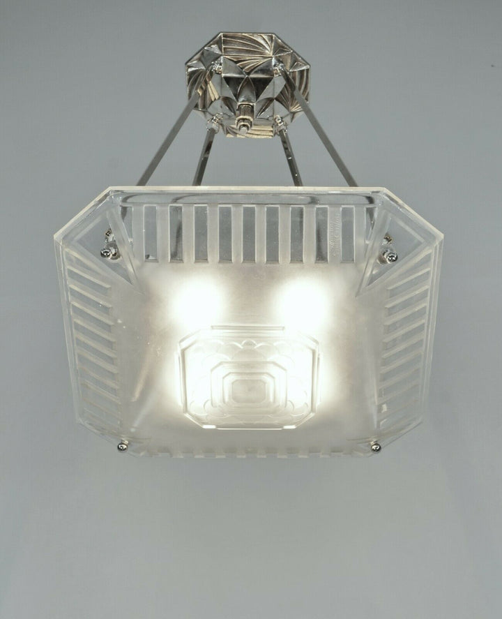 MULLER FRERES & A.BLOCH : FRENCH 1930 ART DECO PENDANT CHANDELIER .. lamp France