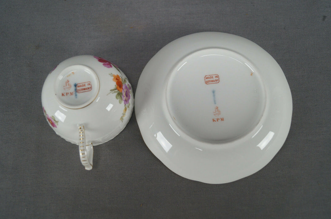KPM Berlin Hand Painted Dresden Floral Butterfly & Gold Tea Cup & Saucer C