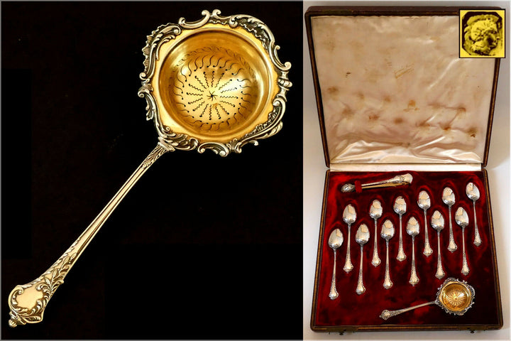 Debain French Sterling Silver 18K Gold Tea Service 14 pc w/original box Rococo