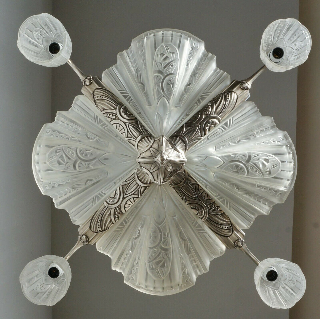 JAMAIN & FRONTISI : FRENCH 1930 ART DECO CHANDELIER .... lamp muller era France