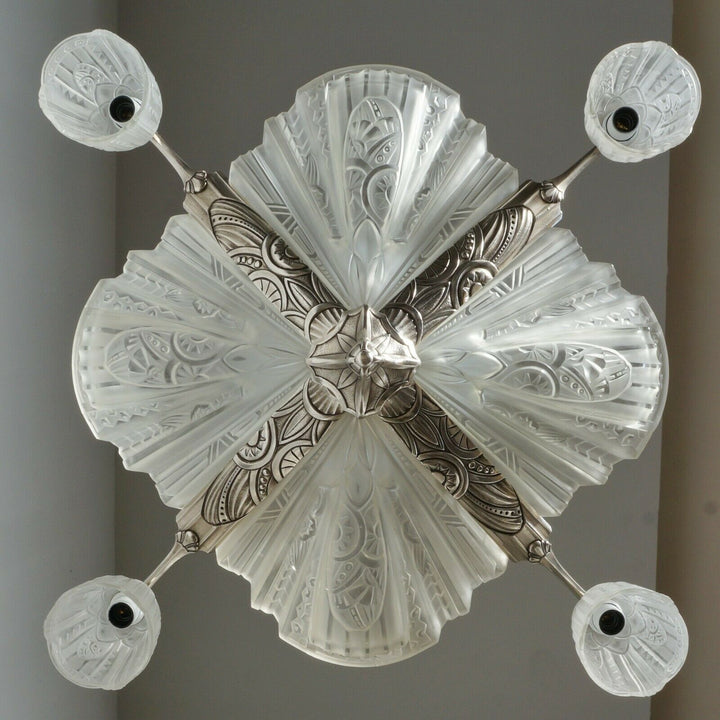 JAMAIN & FRONTISI : FRENCH 1930 ART DECO CHANDELIER .... lamp muller era France