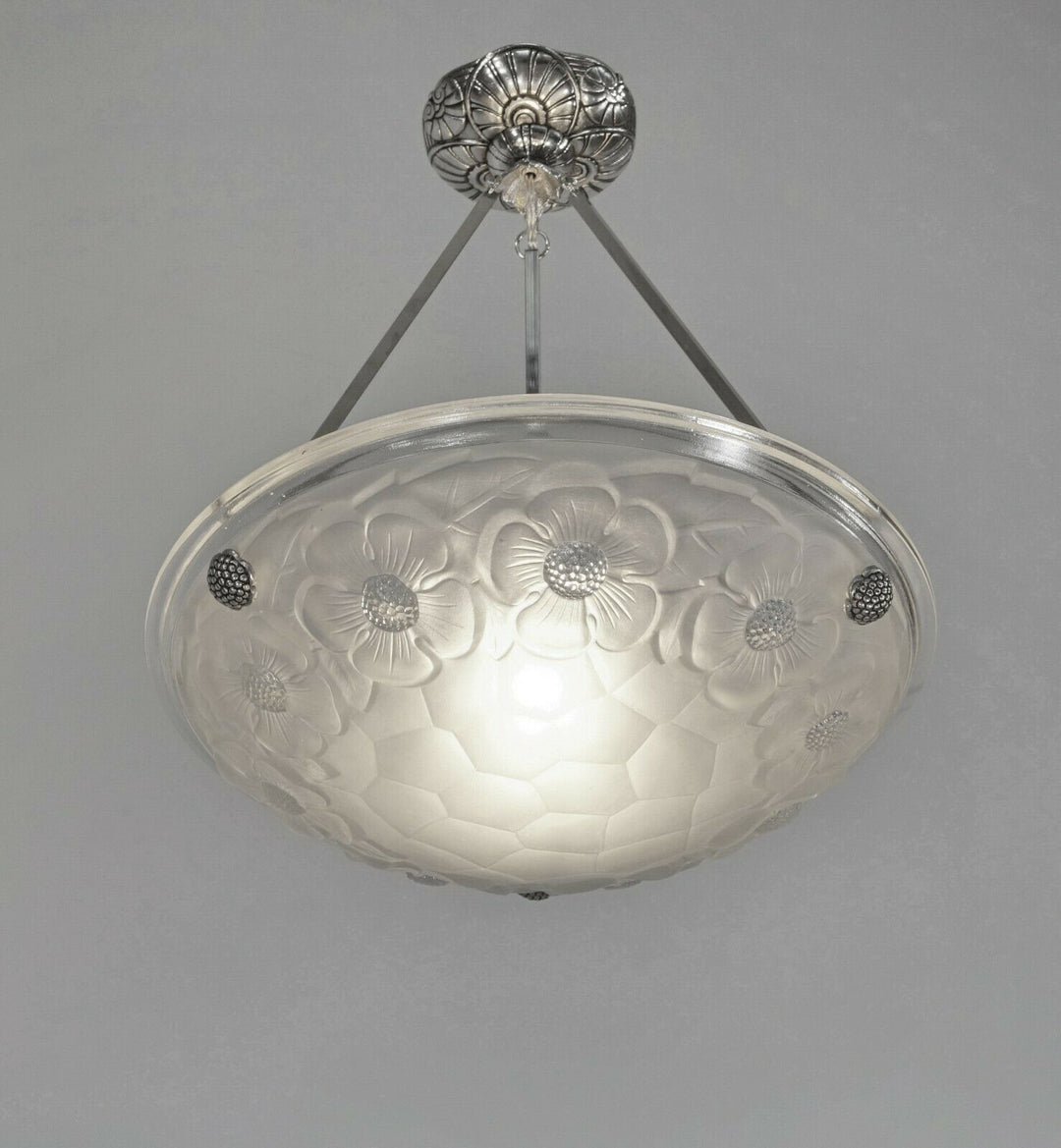 DEGUE & JAMAIN French 1930 art deco pendant . chandelier lamp muller era France