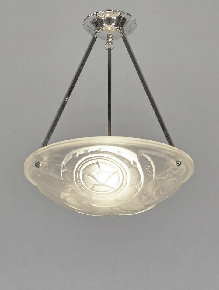 L'ELF & DEGUE : FRENCH 1930 ART DECO PENDANT CHANDELIER lamp muller era