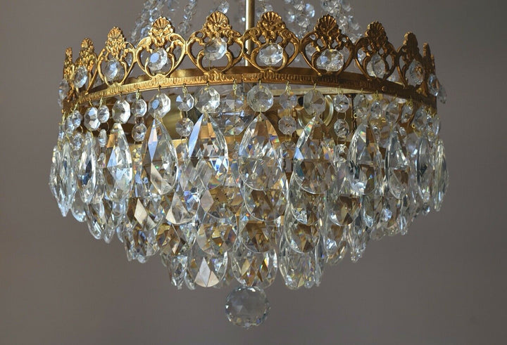 Empire Vintage Crystal Chandelier, Antique Glass Lighting, French Lighting lamp