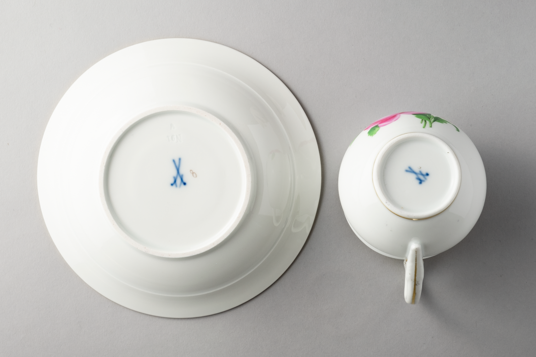 マイセン(Meissen)　カップ・ソーサー・プレート　ピンクローズ　クナウフ期　1級品