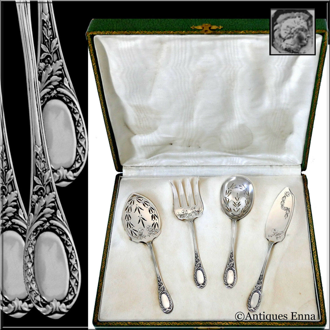Puiforcat French Sterling Silver Dessert Hors D'oeuvre Set, Box, Neoclassical
