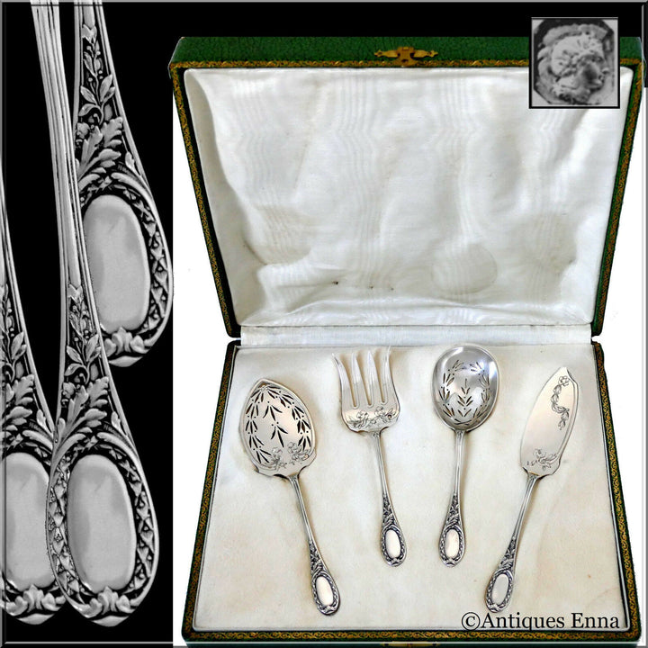 Puiforcat French Sterling Silver Dessert Hors D'oeuvre Set, Box, Neoclassical