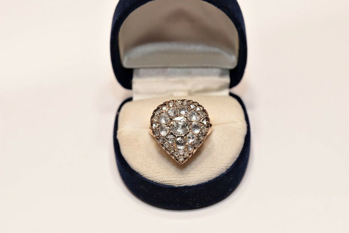 アンティーク 8K ナチュラルローズカットダイヤモンドのハートスタイルリング