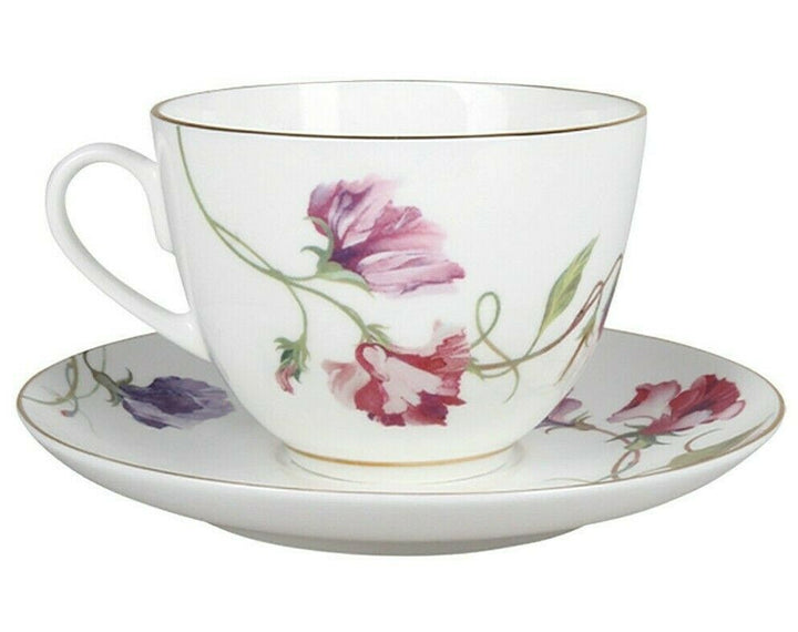 Imperial Porcelain Teacup & Saucer, Blooming Pea Floral Pattern, LOMONOSOV, LFZ