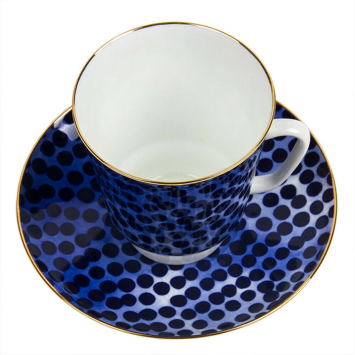 Blue Imperial Porcelain Teacup & Saucer, Mood#4 Pattern, LOMONOSOV, LFZ, 165 ml