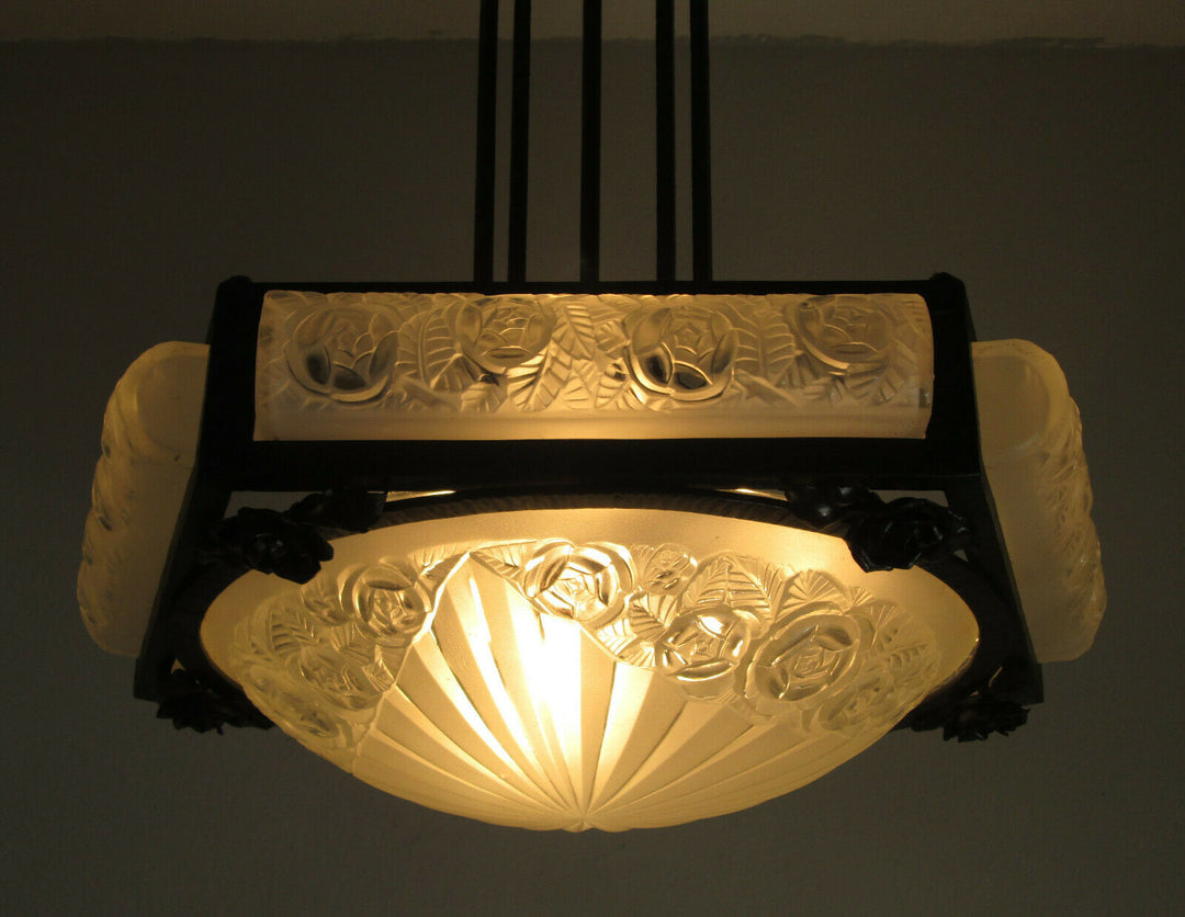 STUNNING FRENCH ART DECO CHANDELIER 1925 OF DAVID GUERON ( DEGUE )