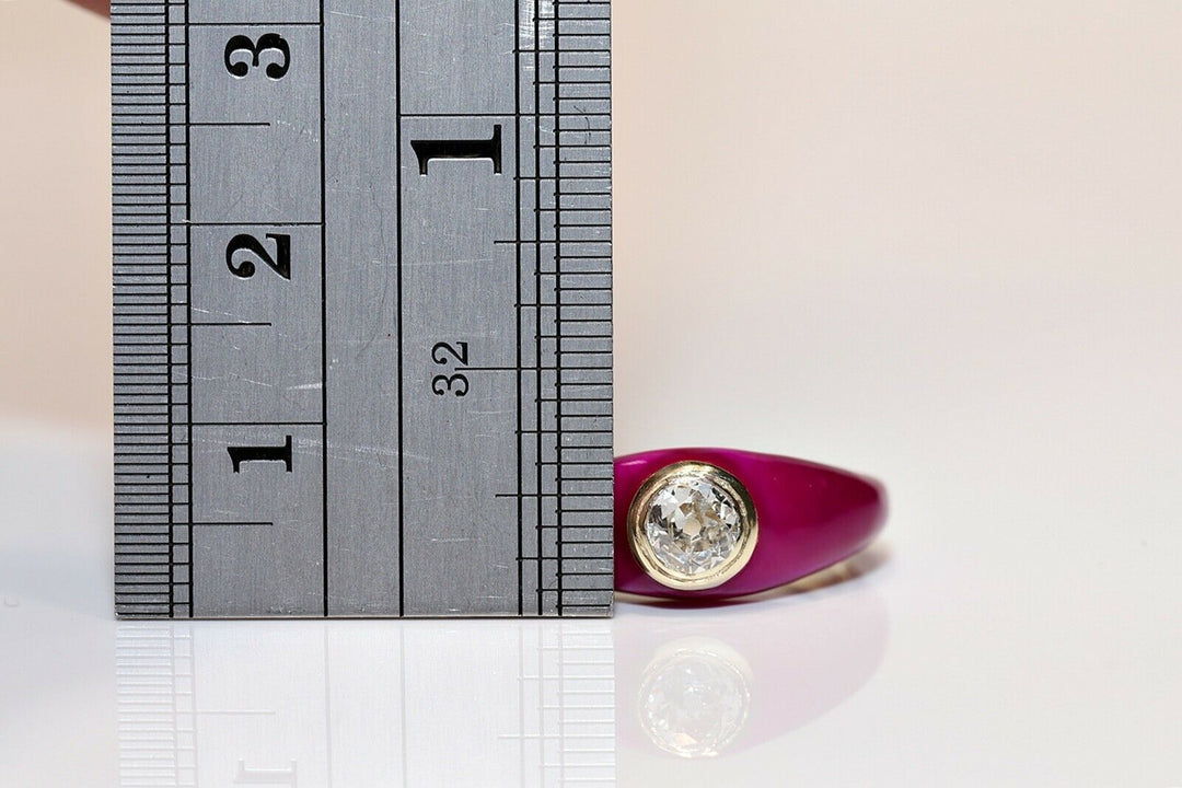 14K ナチュラルダイヤモンドとエナメルのソリテールリング