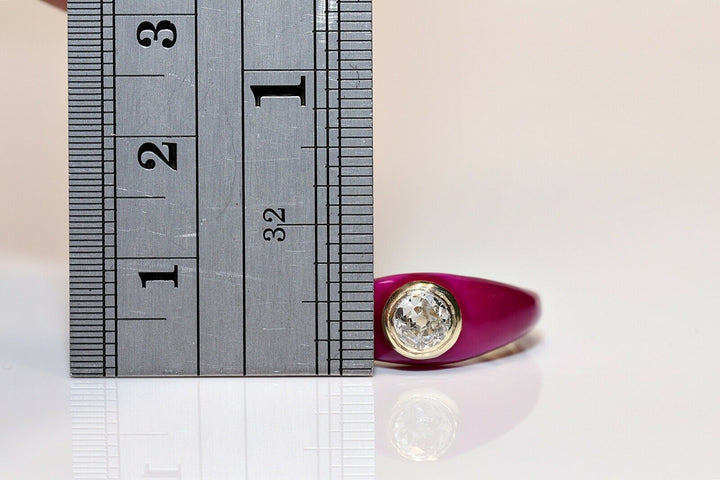 14K ナチュラルダイヤモンドとエナメルのソリテールリング