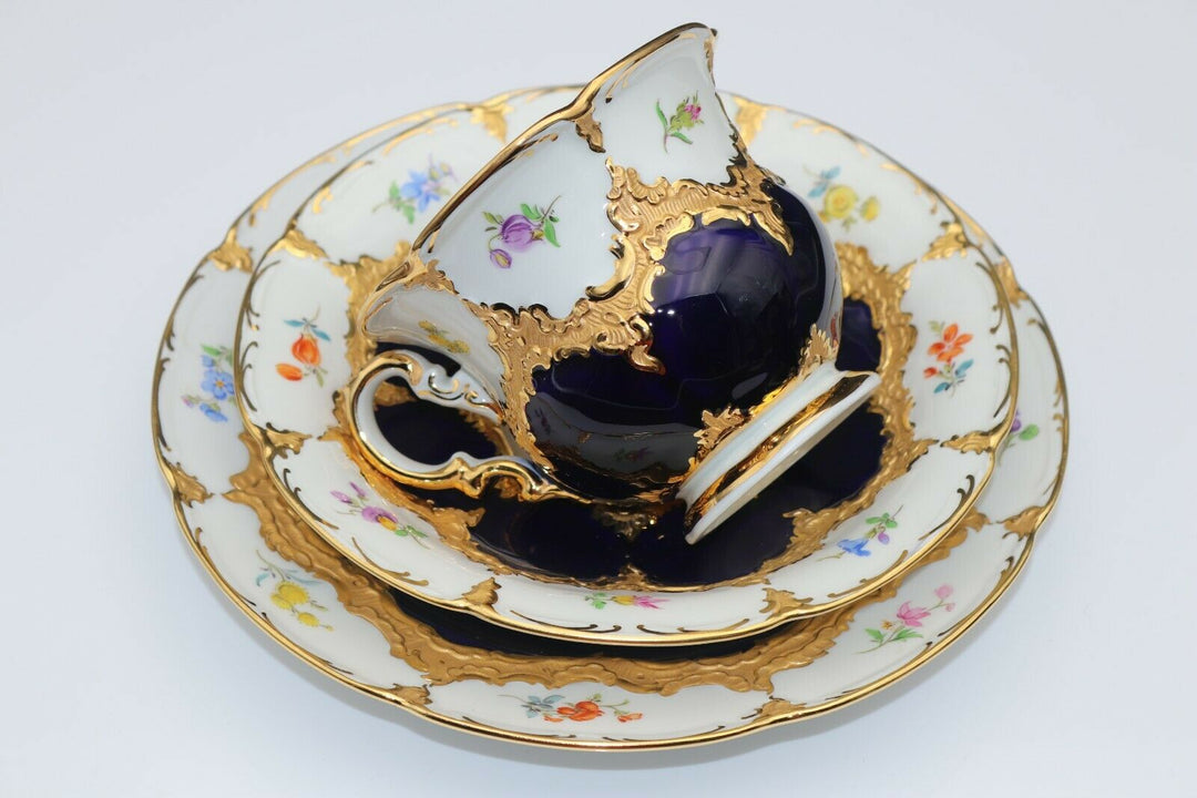マイセンBフォーム コーヒーセット コバルトブルー小花に金彩