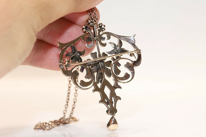 アンティーク オリジナル オスマン朝 8K ゴールド 天然ローズカット ダイヤモンド・ルビー ネックレス