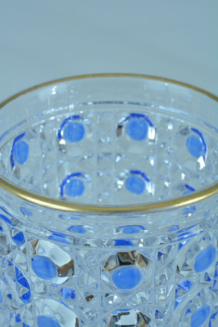 Gobelet verre de service cristal Baccarat Diamants Pierreries doublé bleu / or