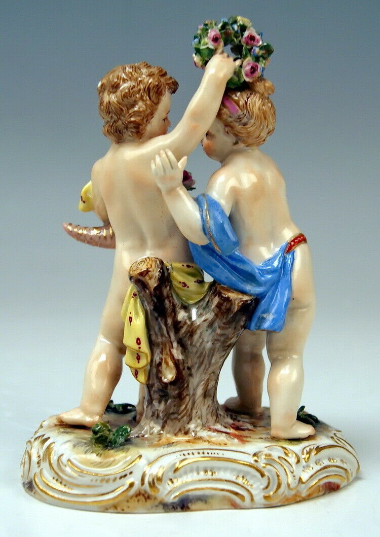 邁森 MEISSEN マイセン FIGUR 2 TANZENDE PUTTEN AMORETTEN 2 CHERUBS MNR: 2991 UM 1860