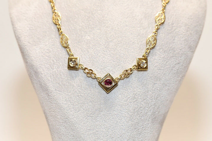ヴィンテージ 18K ナチュラルダイヤモンドとルビーのネックレス