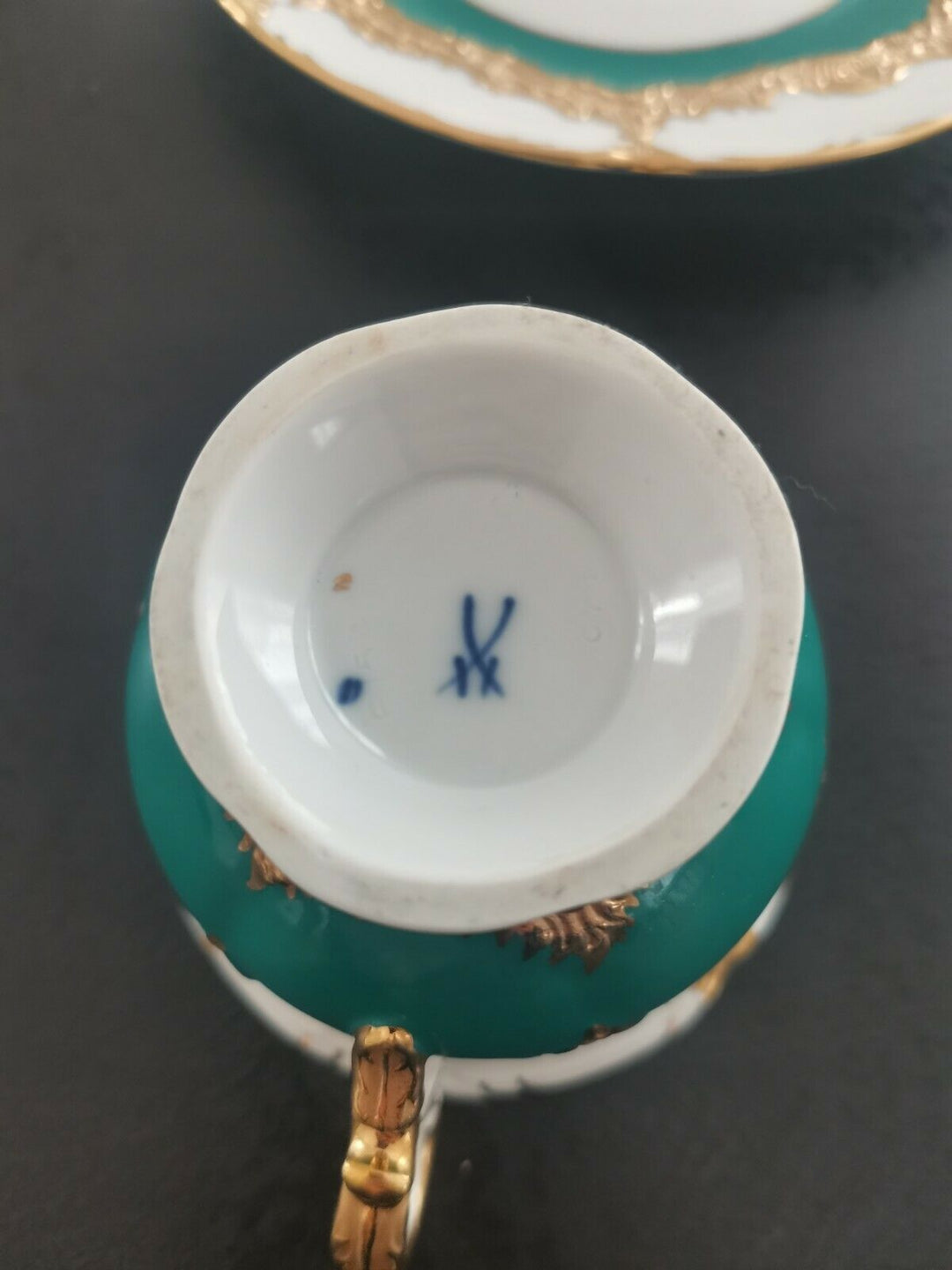 マイセン　Bフォーム　ロシアングリーン　コーヒーカップ＆ソーサー＆プレート　3級品