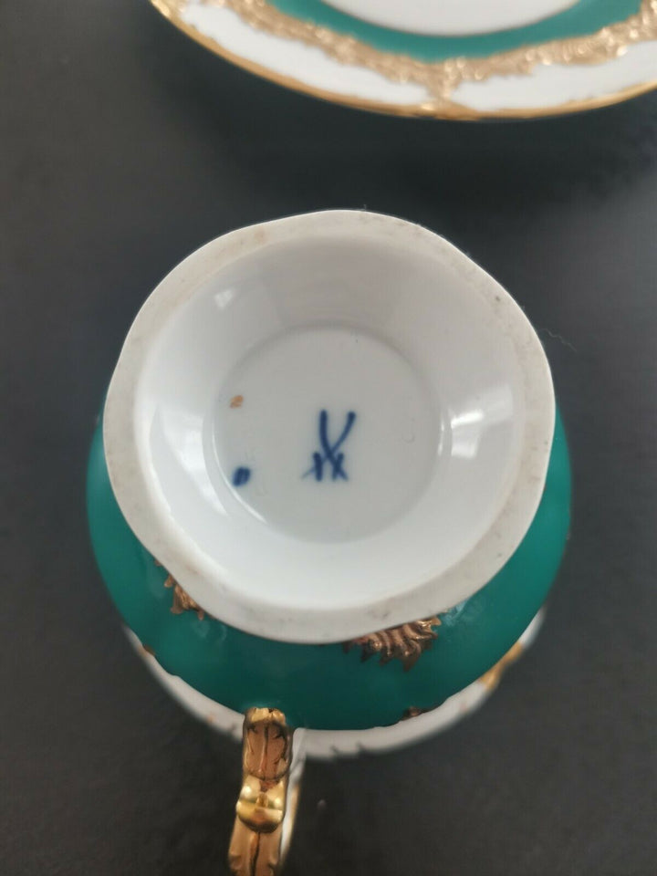 マイセン　Bフォーム　ロシアングリーン　コーヒーカップ＆ソーサー＆プレート　3級品