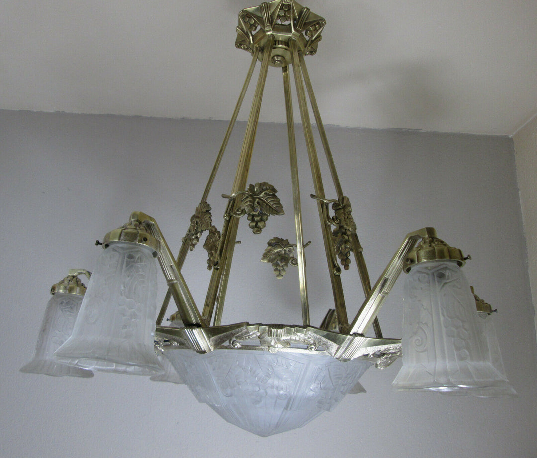 STUNNING FRENCH ART DECO CHANDELIER 1925 - BRONZE - SIGNED: P. MAYNADIER