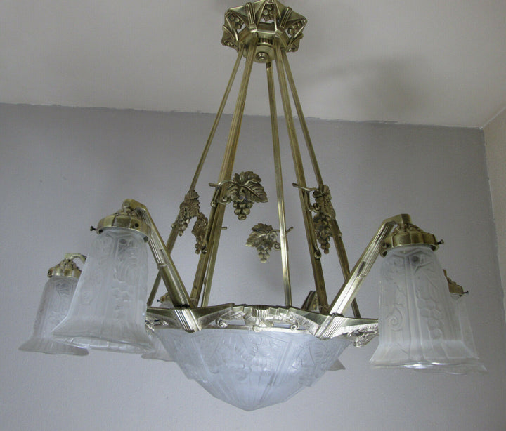 STUNNING FRENCH ART DECO CHANDELIER 1925 - BRONZE - SIGNED: P. MAYNADIER