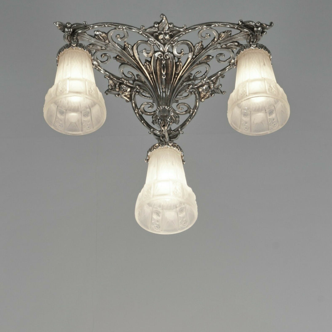 PETITOT & MULLER : FRENCH 1930 ART DECO FLUSH MOUNT .. chandelier lamp pendant