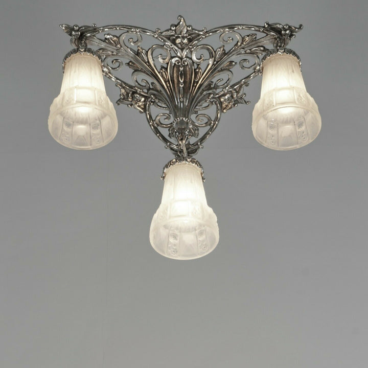 PETITOT & MULLER : FRENCH 1930 ART DECO FLUSH MOUNT .. chandelier lamp pendant