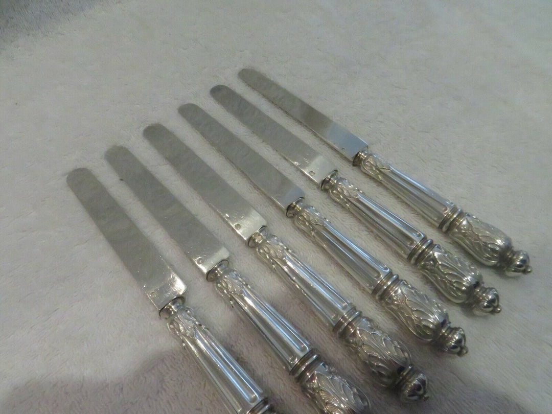 Gorgeous & rare french 950 silver 6 fruit knives Louis XVI st Russian Puiforcat
