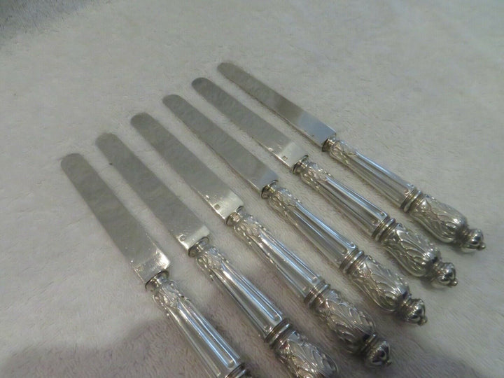 Gorgeous & rare french 950 silver 6 fruit knives Louis XVI st Russian Puiforcat