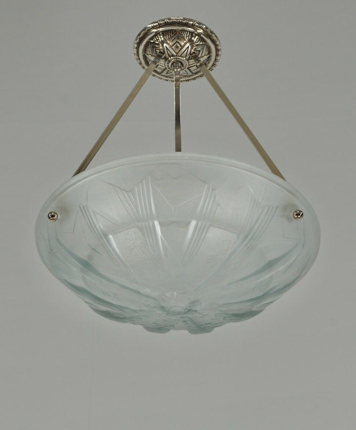 MULLER FRERES : FRENCH 1930 ART DECO PENDANT .. chandelier lamp degue era France