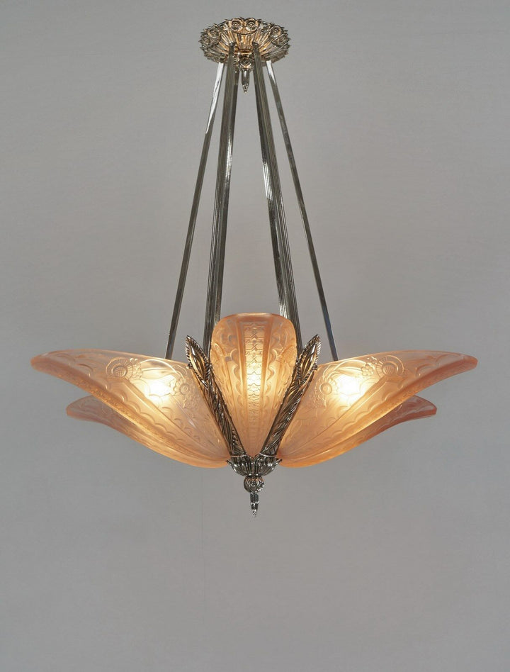 DONNA : FRENCH 1930 ART DECO STARBURST CHANDELIER ........ lamp muller era 1925