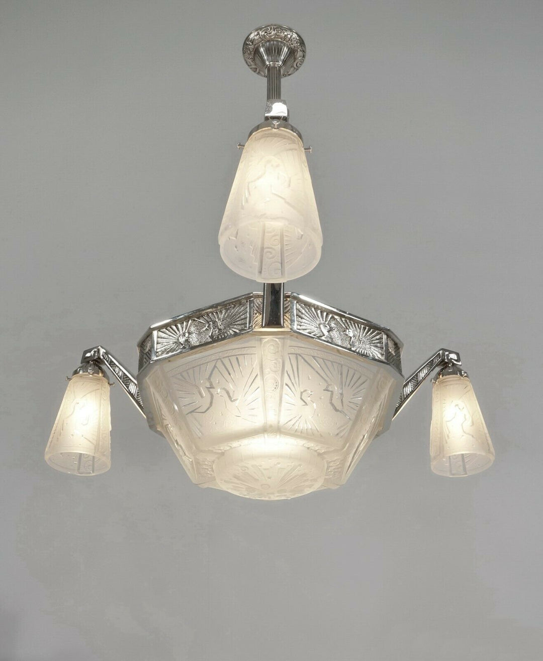 FRENCH 1930 ART DECO peacock CHANDELIER BY MULLER FRERES ..... bronze