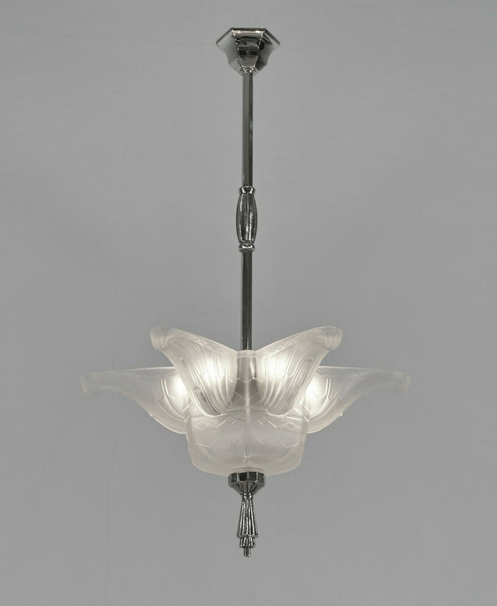 HANOTS : French 1930 art deco pendant chandelier .. lamp muller degué era France