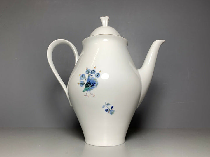 SCHÖNE MEISSEN KAFFEE KANNE TAUBEN PFAUE VÖGEL BLUMEN GOLD HEINZ WERNER 1.WAHL