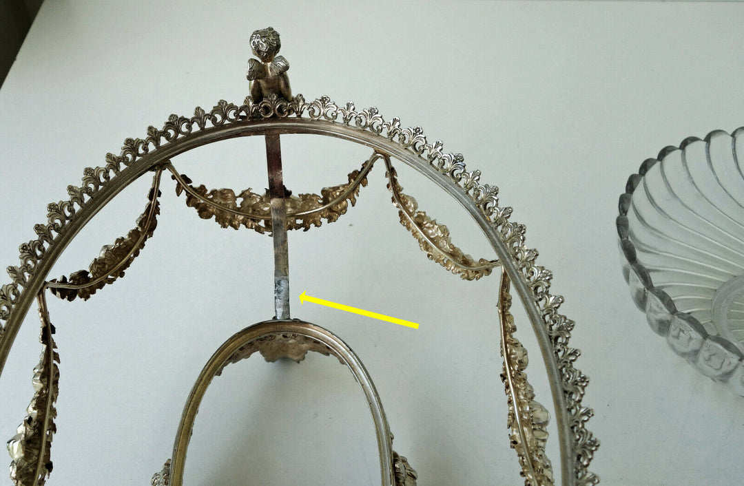 BACCARAT Coupe Centre de Table Cristal et Bronze Argenté Décor Angelots ca 1880