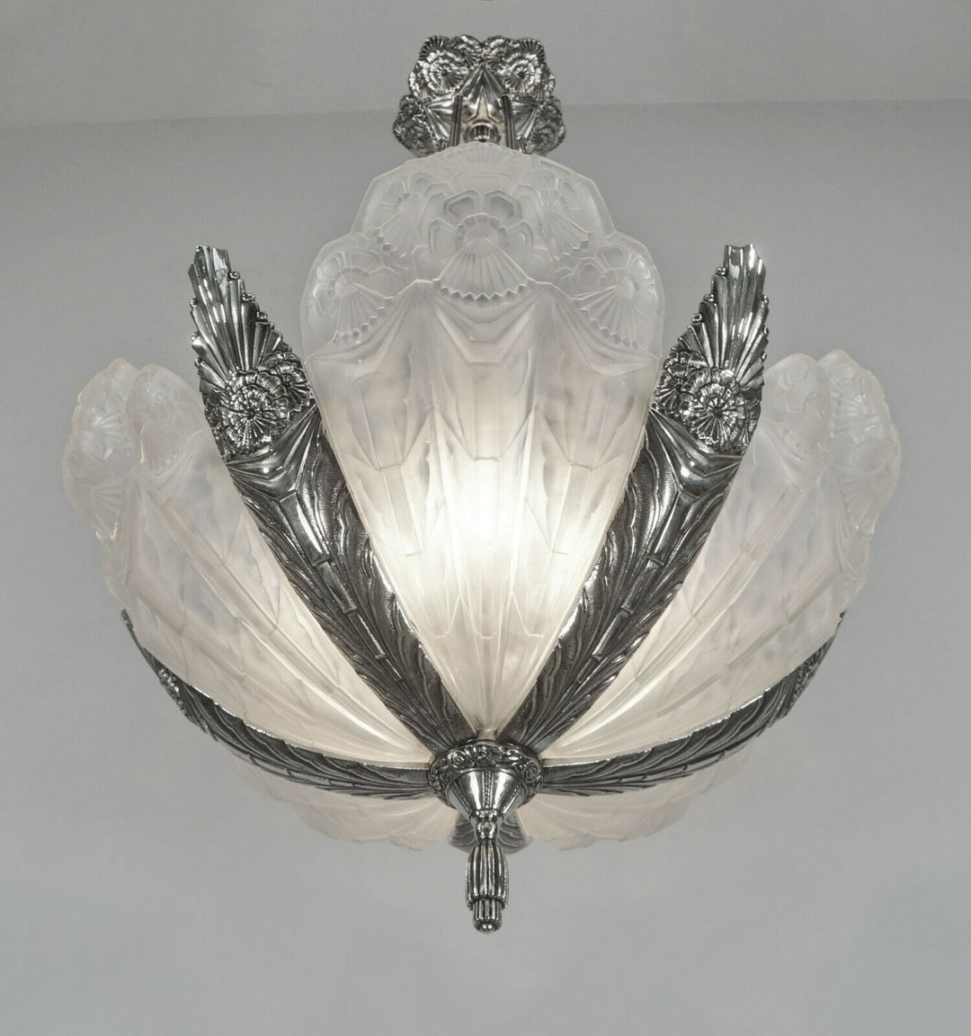 EJG : signed FRENCH ART DECO CHANDELIER ...... 1930 France muller degué era lamp
