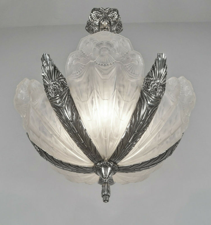 EJG : signed FRENCH ART DECO CHANDELIER ...... 1930 France muller degué era lamp