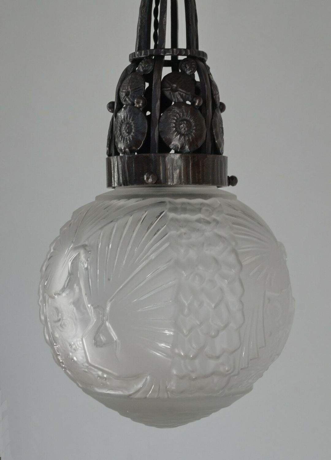 VASSEUR & MULLER FRERES : FRENCH ART DECO PENDANT chandelier 1930 peacock France