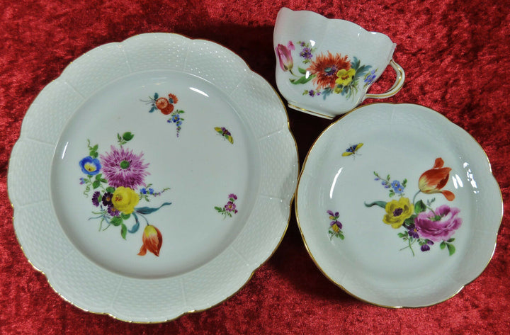 Meissen 3tlg. Kaffee Gedeck Osier * Blumen & Insekten * Pfeifferzeit - 1.Wahl