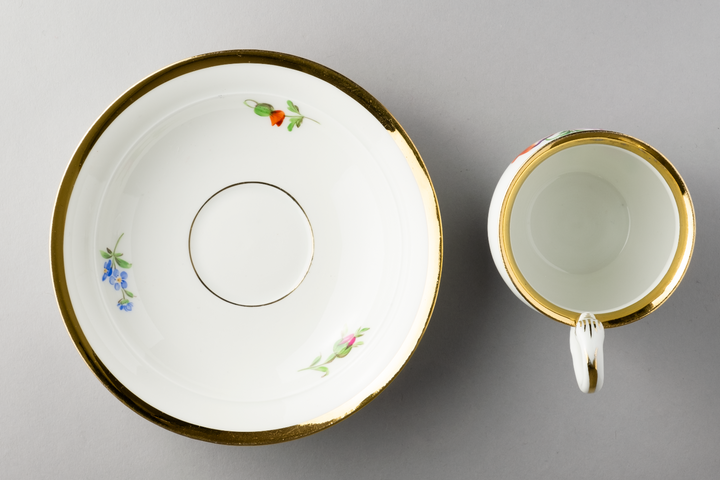 マイセン(Meissen)　カップ・ソーサー・プレート　ピンクローズ　クナウフ期　1級品