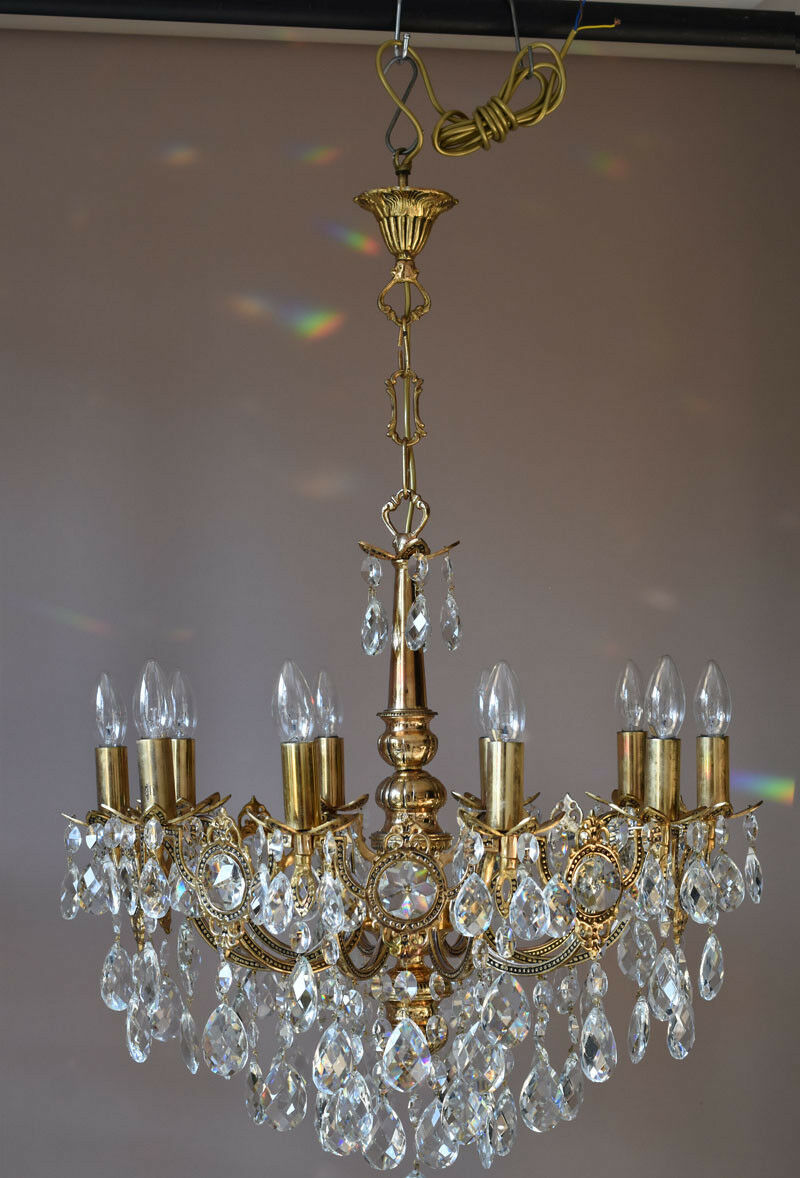 Brass Vintage Crystal Chandelier Antique Lighting Home Lights Lamp 10 arm French